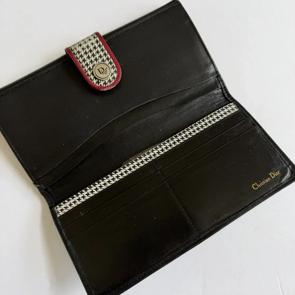 Vintage Christian DIOR Leather Wallet, Black Red Trim